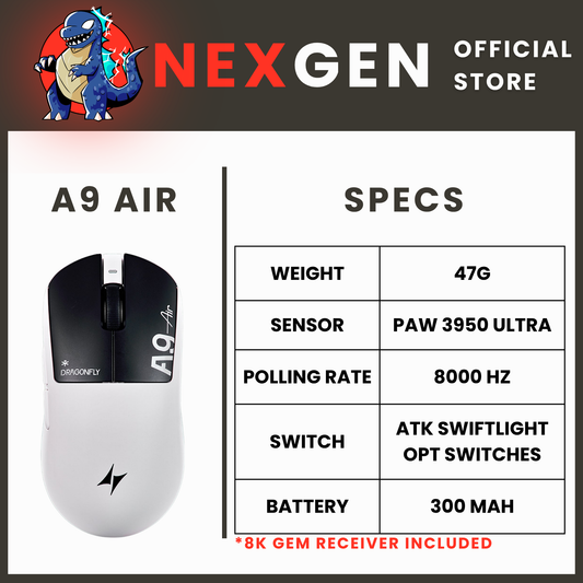 ATK Dragonfly A9 Air | 8000 Hz Gaming Mouse 47G PAW3950 Ultra 300MAH | NexGen Lab